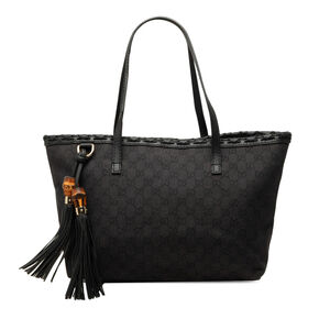 Pre-Loved Gucci GG Denim Bamboo Tassel Tote
